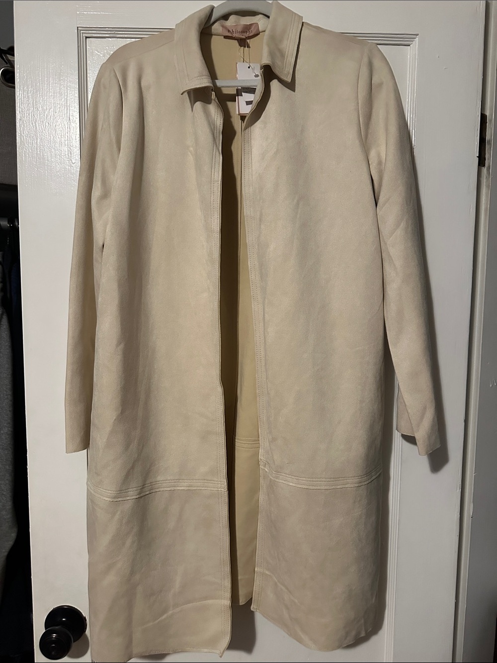 Philosophy Cream Suede-Look Trench Coat